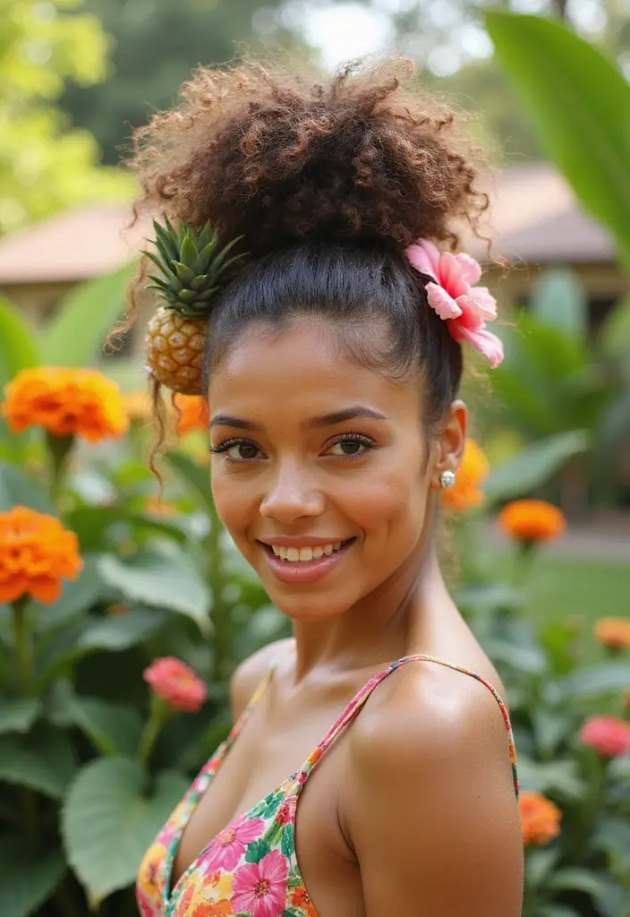 50 Beautiful Hairstyles for Natural Hair You’ll Love - 9. Pineapple Updo