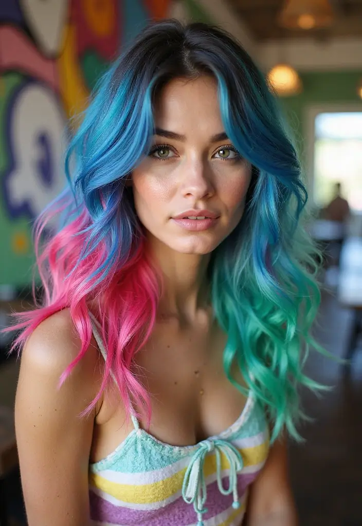 50 Best Hair Color Ideas for Brown Eyes That Pop - 21. Multicolored Highlights