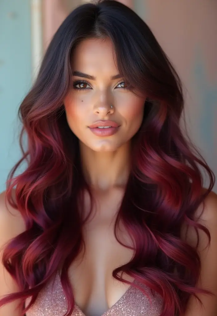 50 Black Hair with Color Ideas for a Stylish Contrast 1 50 Black Hair with Color Ideas for a Stylish Contrast - 1. Rich Burgundy Balayage