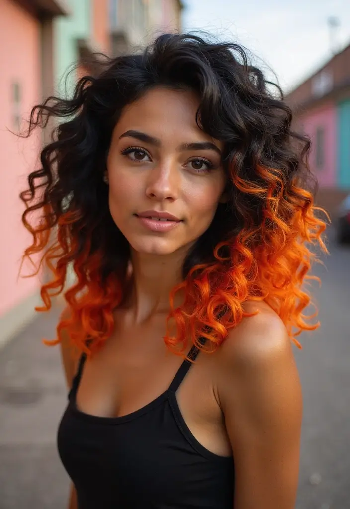 50 Black Hair with Color Ideas for a Stylish Contrast 15 50 Black Hair with Color Ideas for a Stylish Contrast - 15. Fireball Orange Tips