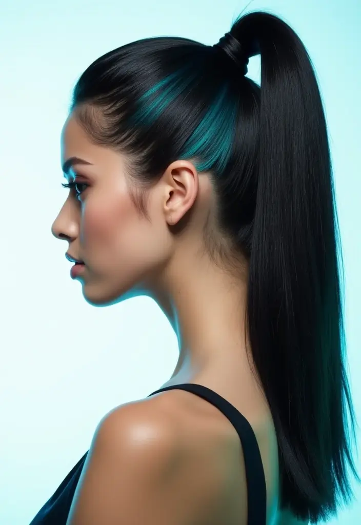 50 Black Hair with Color Ideas for a Stylish Contrast 16 50 Black Hair with Color Ideas for a Stylish Contrast - 16. Teal Underlights