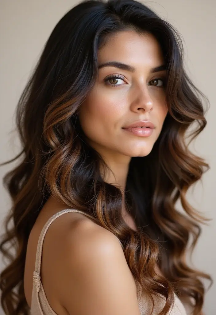 50 Black Hair with Color Ideas for a Stylish Contrast 17 50 Black Hair with Color Ideas for a Stylish Contrast - 17. Honey Brown Highlights