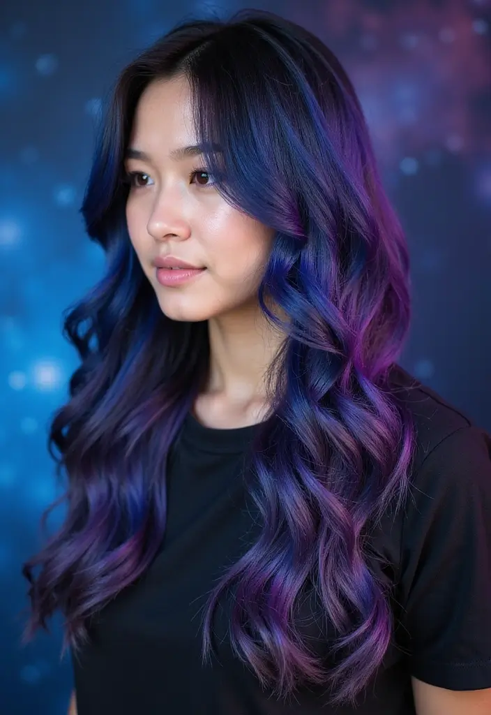 50 Black Hair with Color Ideas for a Stylish Contrast 18 50 Black Hair with Color Ideas for a Stylish Contrast - 18. Galaxy Hair