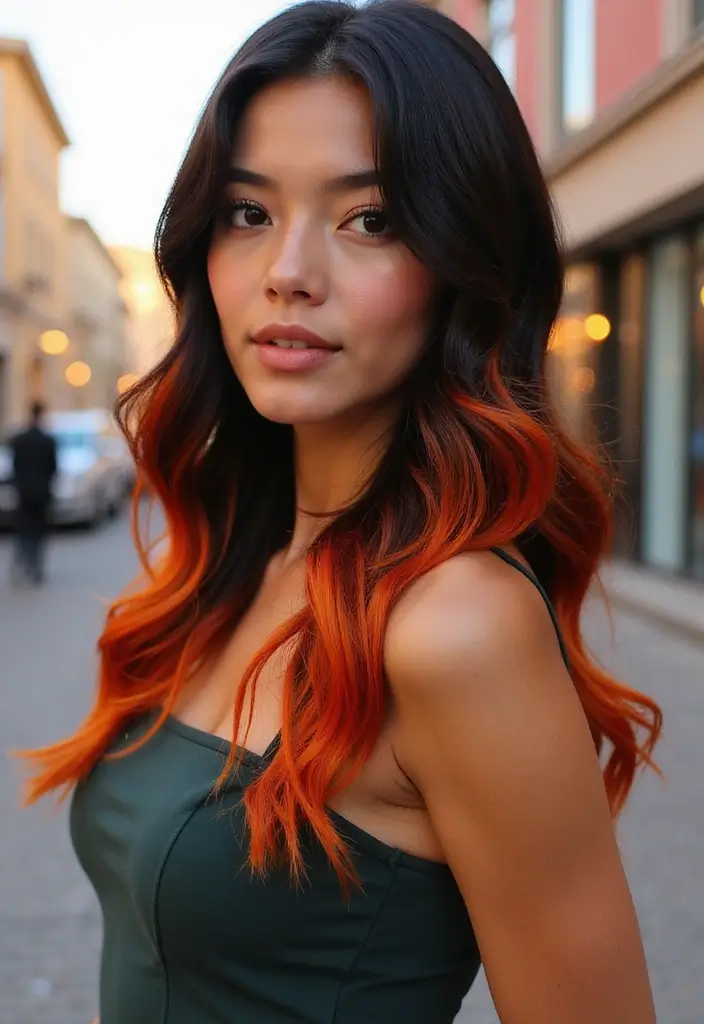 50 Black Hair with Color Ideas for a Stylish Contrast 20 50 Black Hair with Color Ideas for a Stylish Contrast - 19. Burnt Orange Balayage