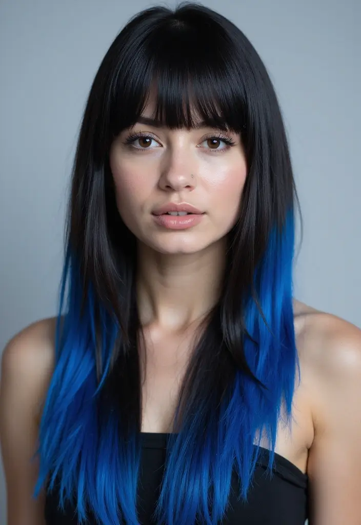 50 Black Hair with Color Ideas for a Stylish Contrast 2 50 Black Hair with Color Ideas for a Stylish Contrast - 2. Electric Blue Highlights