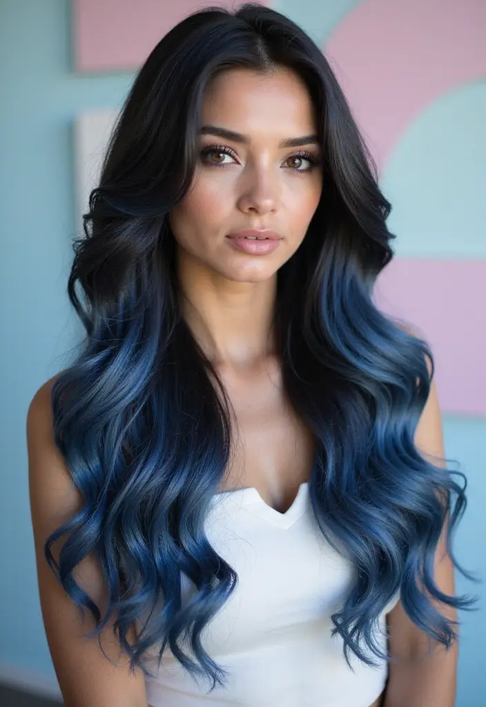 50 Black Hair with Color Ideas for a Stylish Contrast 22 50 Black Hair with Color Ideas for a Stylish Contrast - 21. Icy Blue Balayage