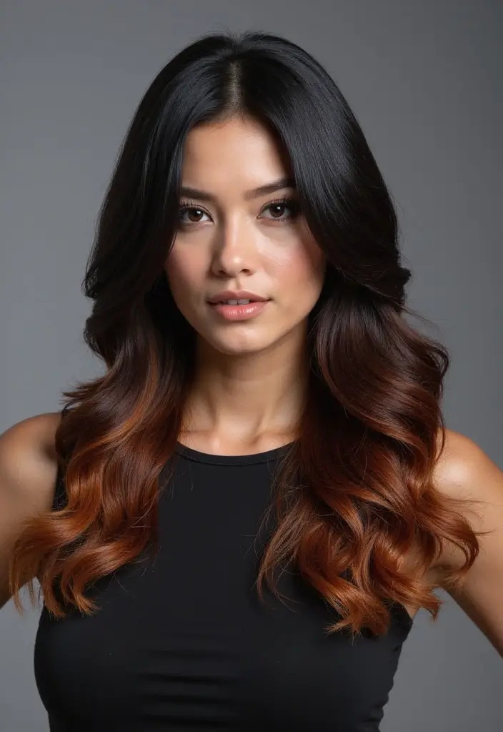 50 Black Hair with Color Ideas for a Stylish Contrast 23 50 Black Hair with Color Ideas for a Stylish Contrast - 22. Mahogany Ombre