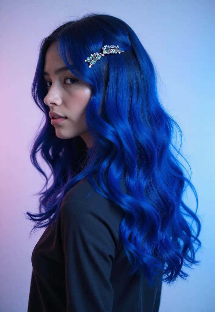 50 Black Hair with Color Ideas for a Stylish Contrast 25 50 Black Hair with Color Ideas for a Stylish Contrast - 24. Cobalt Blue Waves