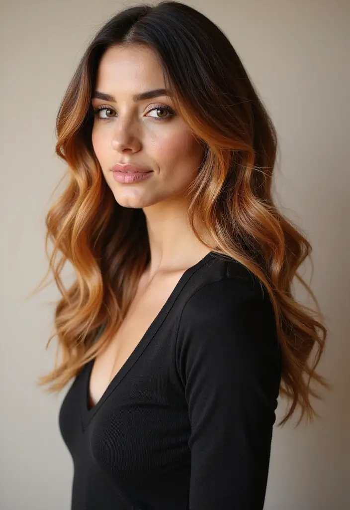 50 Black Hair with Color Ideas for a Stylish Contrast 28 50 Black Hair with Color Ideas for a Stylish Contrast - 27. Warm Strawberry Blonde Balayage