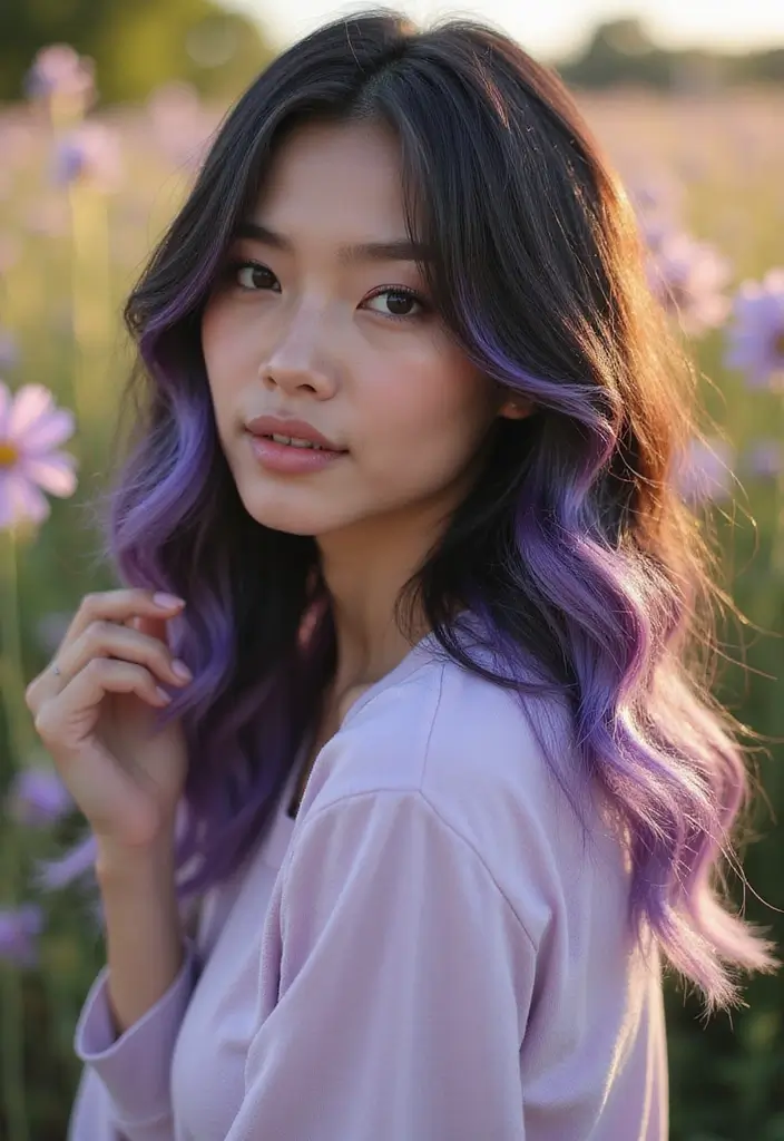 50 Black Hair with Color Ideas for a Stylish Contrast 29 50 Black Hair with Color Ideas for a Stylish Contrast - 28. Soft Lavender Tips