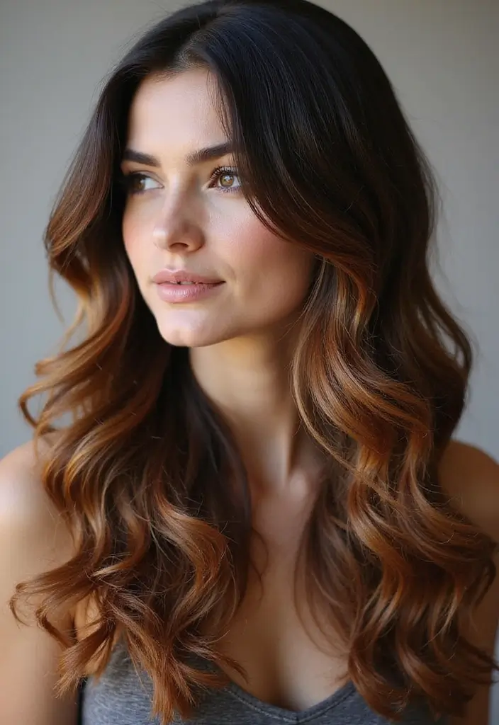 50 Black Hair with Color Ideas for a Stylish Contrast 30 50 Black Hair with Color Ideas for a Stylish Contrast - 29. Golden Copper Highlights