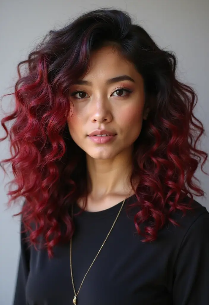 50 Black Hair with Color Ideas for a Stylish Contrast 31 50 Black Hair with Color Ideas for a Stylish Contrast - 30. Radiant Ruby Red