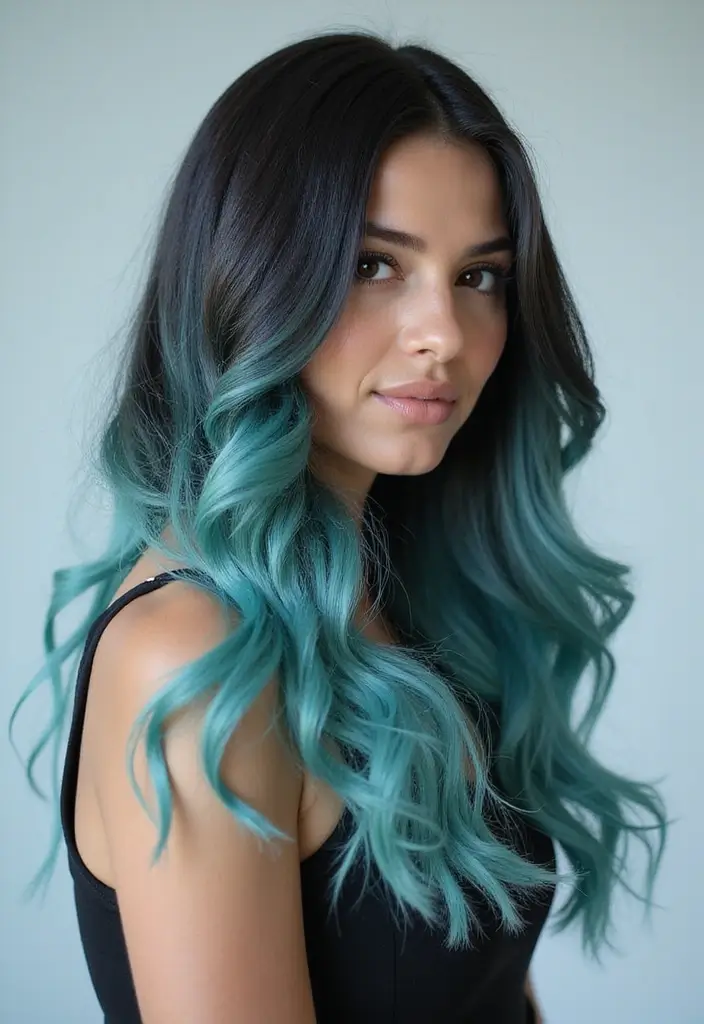 50 Black Hair with Color Ideas for a Stylish Contrast 32 50 Black Hair with Color Ideas for a Stylish Contrast - 31. Frosty Teal Tones