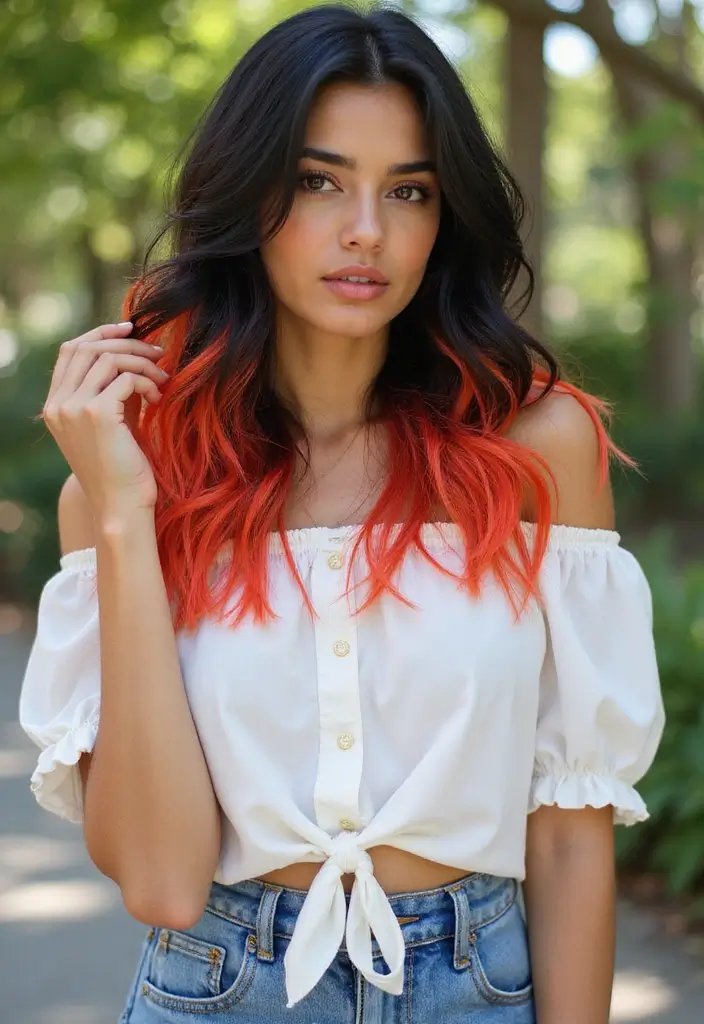 50 Black Hair with Color Ideas for a Stylish Contrast 34 50 Black Hair with Color Ideas for a Stylish Contrast - 33. Electric Coral Ends
