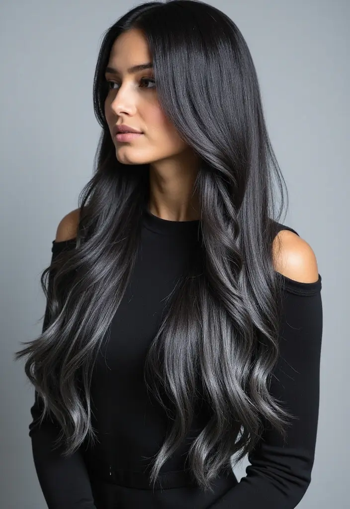 50 Black Hair with Color Ideas for a Stylish Contrast 37 50 Black Hair with Color Ideas for a Stylish Contrast - 36. Shimmering Silver Shades