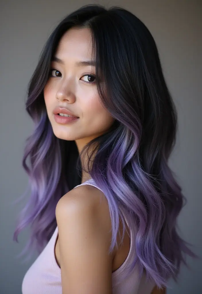 50 Black Hair with Color Ideas for a Stylish Contrast 39 50 Black Hair with Color Ideas for a Stylish Contrast - 38. Ashy Lavender Roots