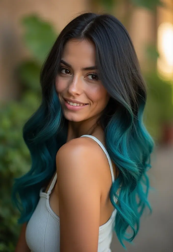 50 Black Hair with Color Ideas for a Stylish Contrast 41 50 Black Hair with Color Ideas for a Stylish Contrast - 40. Deep Teal Ombre