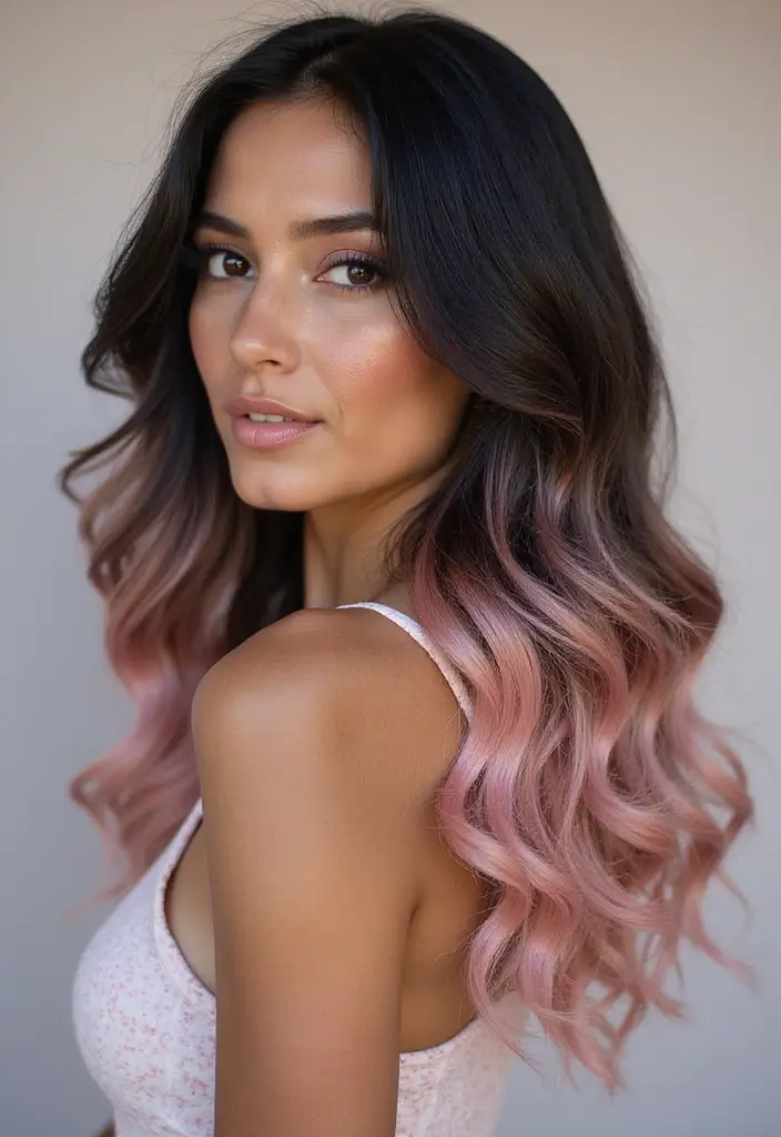 50 Black Hair with Color Ideas for a Stylish Contrast 44 50 Black Hair with Color Ideas for a Stylish Contrast - 43. Blush Pink Tips