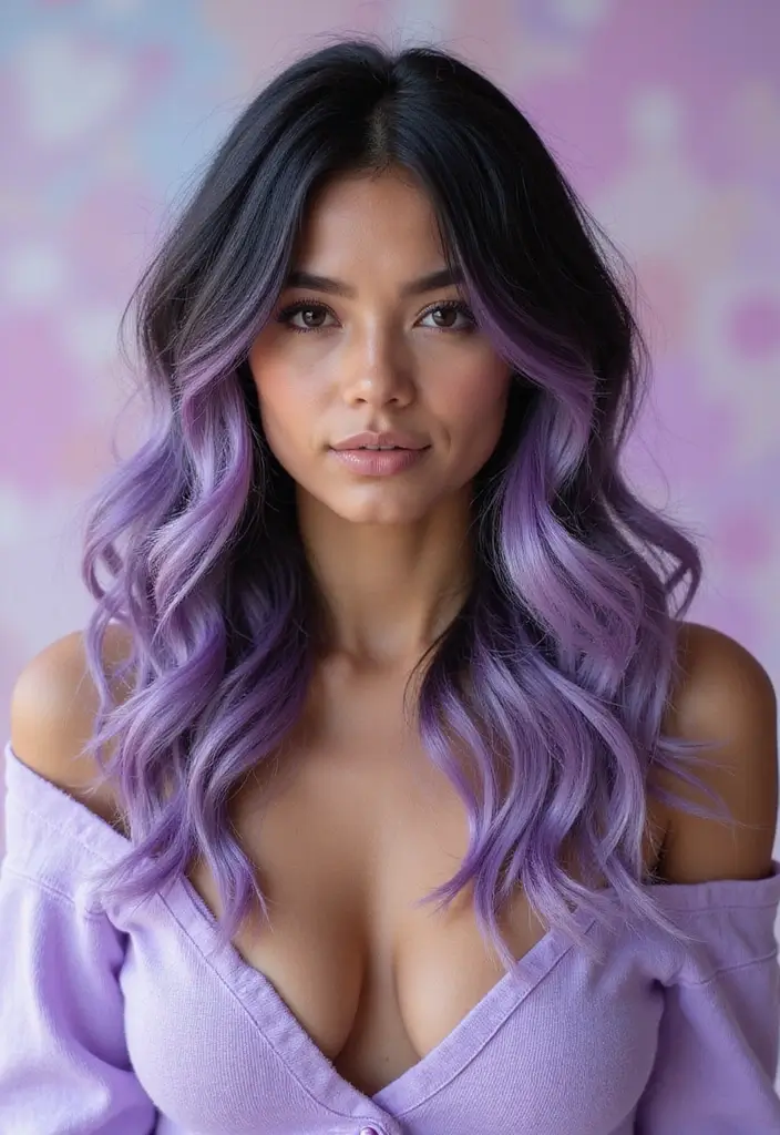 50 Black Hair with Color Ideas for a Stylish Contrast 46 50 Black Hair with Color Ideas for a Stylish Contrast - 45. Lavender Balayage