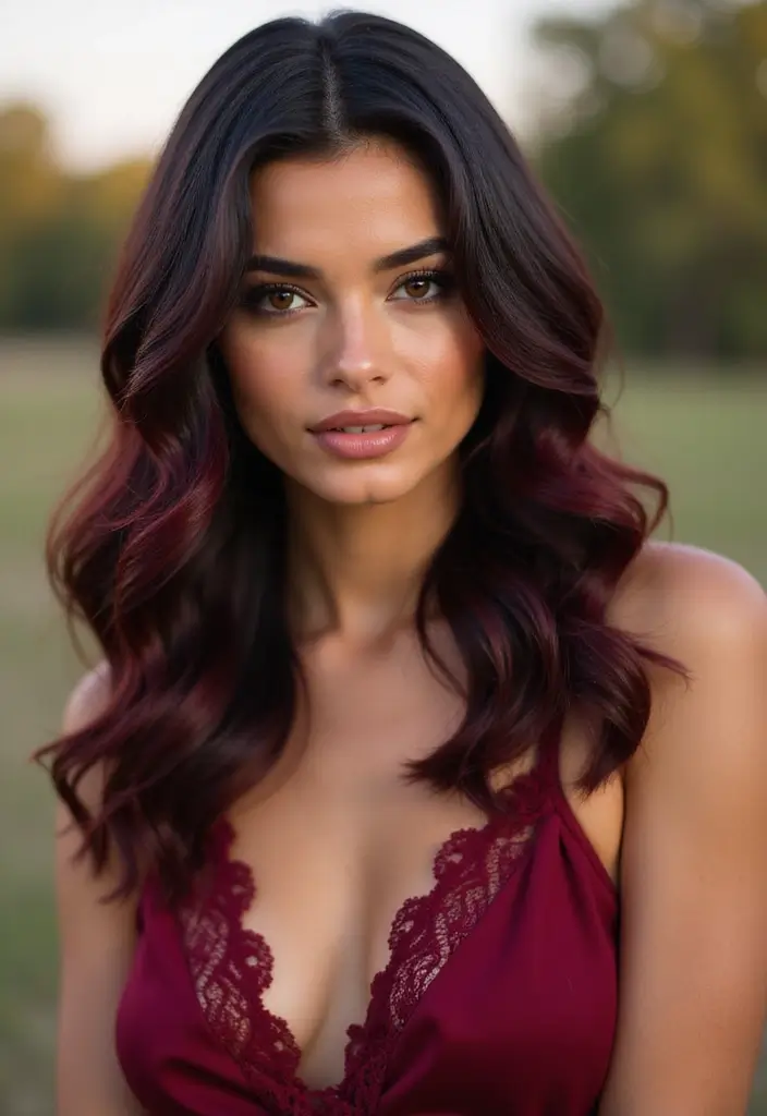 50 Black Hair with Color Ideas for a Stylish Contrast 48 50 Black Hair with Color Ideas for a Stylish Contrast - 47. Burgundy and Black Ombre