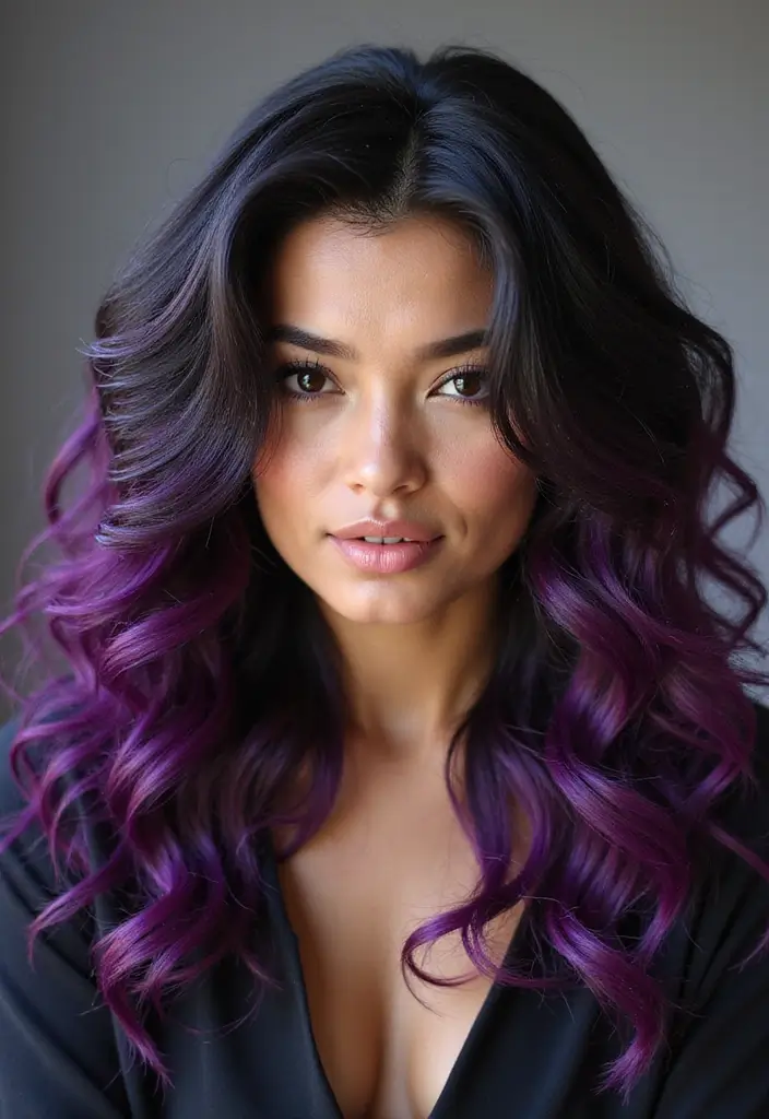 50 Black Hair with Color Ideas for a Stylish Contrast 5 50 Black Hair with Color Ideas for a Stylish Contrast - 5. Plum Purple Ends