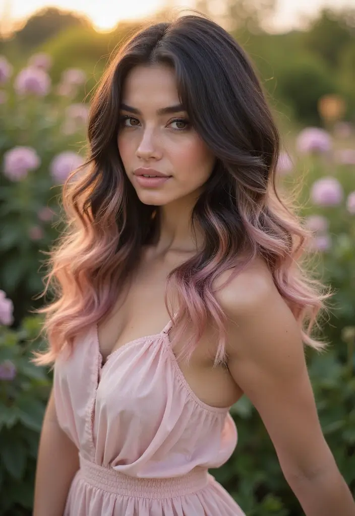 50 Black Hair with Color Ideas for a Stylish Contrast 51 50 Black Hair with Color Ideas for a Stylish Contrast - 50. Dusty Rose Ombre