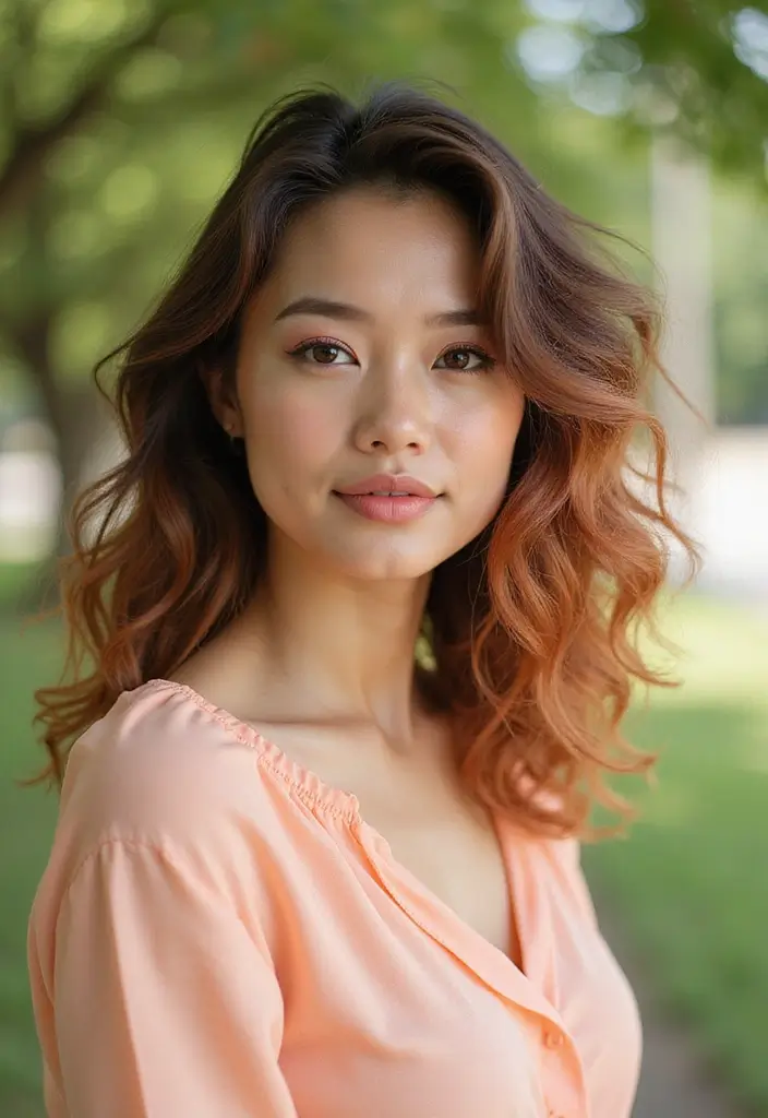 50 Brown Hair Color Ideas with Highlights That Add Dimension 20 50 Brown Hair Color Ideas with Highlights That Add Dimension - 19. Medium Brown with Peach Highlights