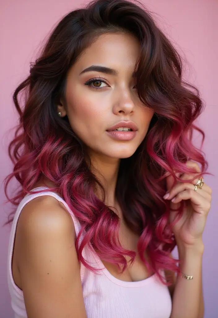 50 Brown Hair Color Ideas with Highlights That Add Dimension 28 50 Brown Hair Color Ideas with Highlights That Add Dimension - 27. Mahogany Brown with Pink Highlights