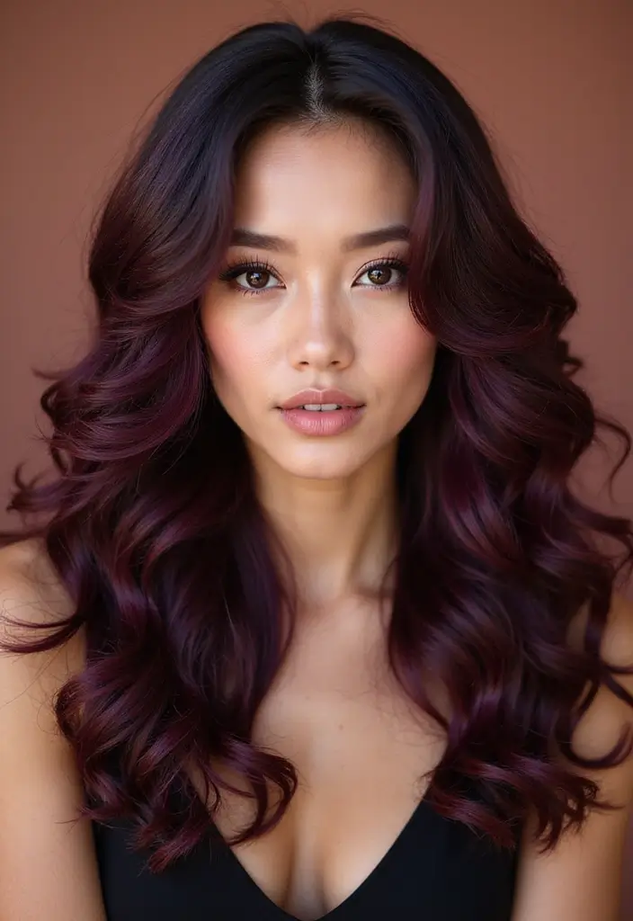 50 Brown Hair Color Ideas with Highlights That Add Dimension 31 50 Brown Hair Color Ideas with Highlights That Add Dimension - 30. Dark Mahogany with Plum Highlights