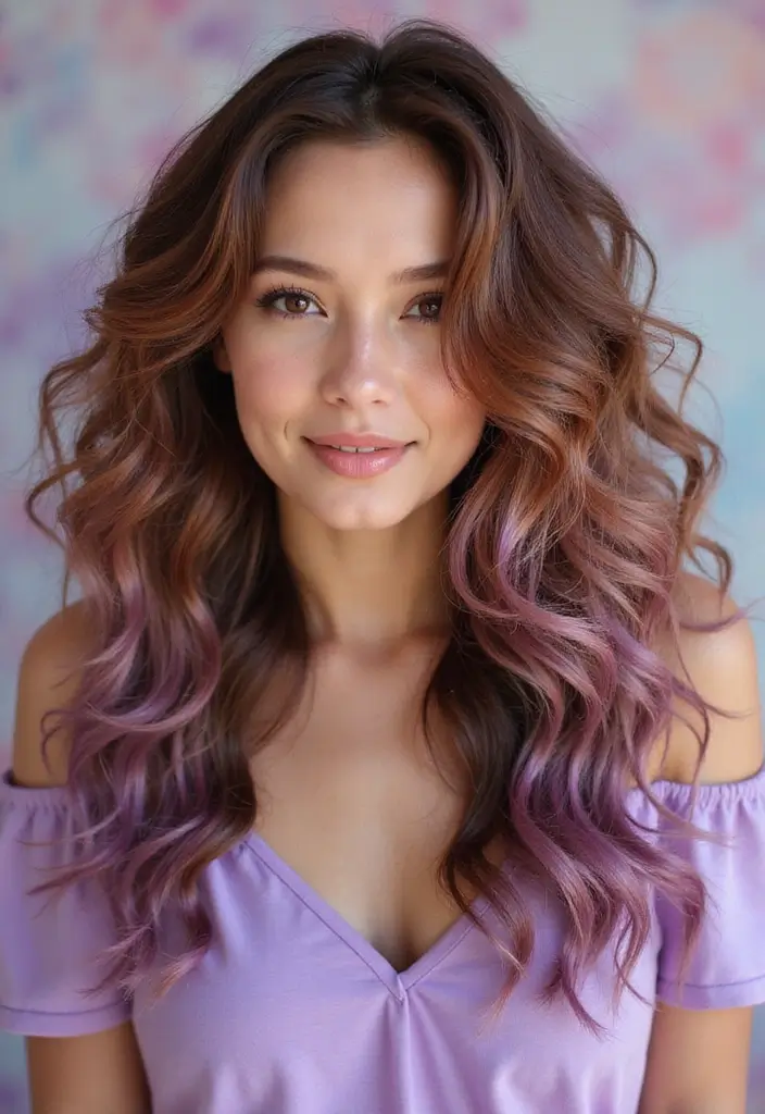 50 Brown Hair Color Ideas with Highlights That Add Dimension 40 50 Brown Hair Color Ideas with Highlights That Add Dimension - 39. Warm Brown with Soft Lavender Highlights