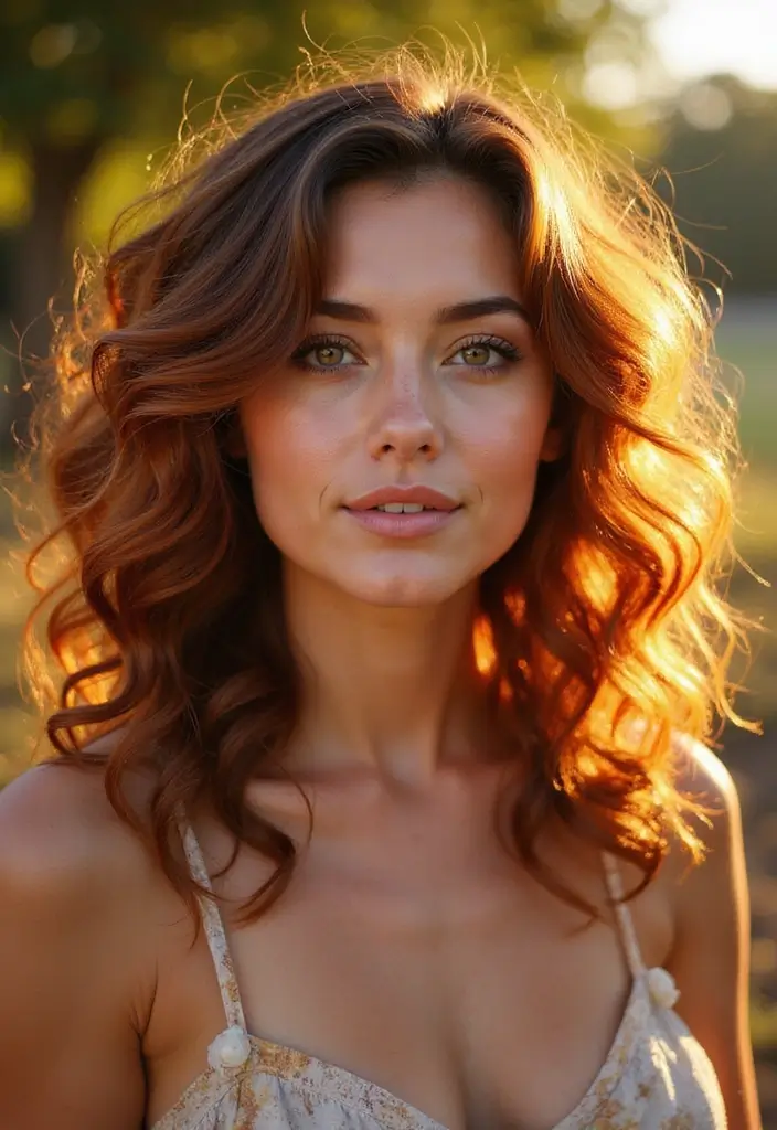 50 Brown Hair Color Ideas with Highlights That Add Dimension 41 50 Brown Hair Color Ideas with Highlights That Add Dimension - 40. Medium Brown with Sunset Highlights