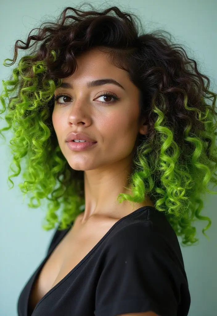 50 Brown Hair Color Ideas with Highlights That Add Dimension 44 50 Brown Hair Color Ideas with Highlights That Add Dimension - 43. Dark Brown with Neon Green Highlights