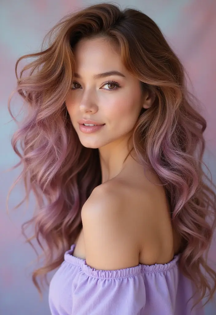 50 Brown Hair Color Ideas with Highlights That Add Dimension 45 50 Brown Hair Color Ideas with Highlights That Add Dimension - 44. Warm Honey with Lavender Highlights