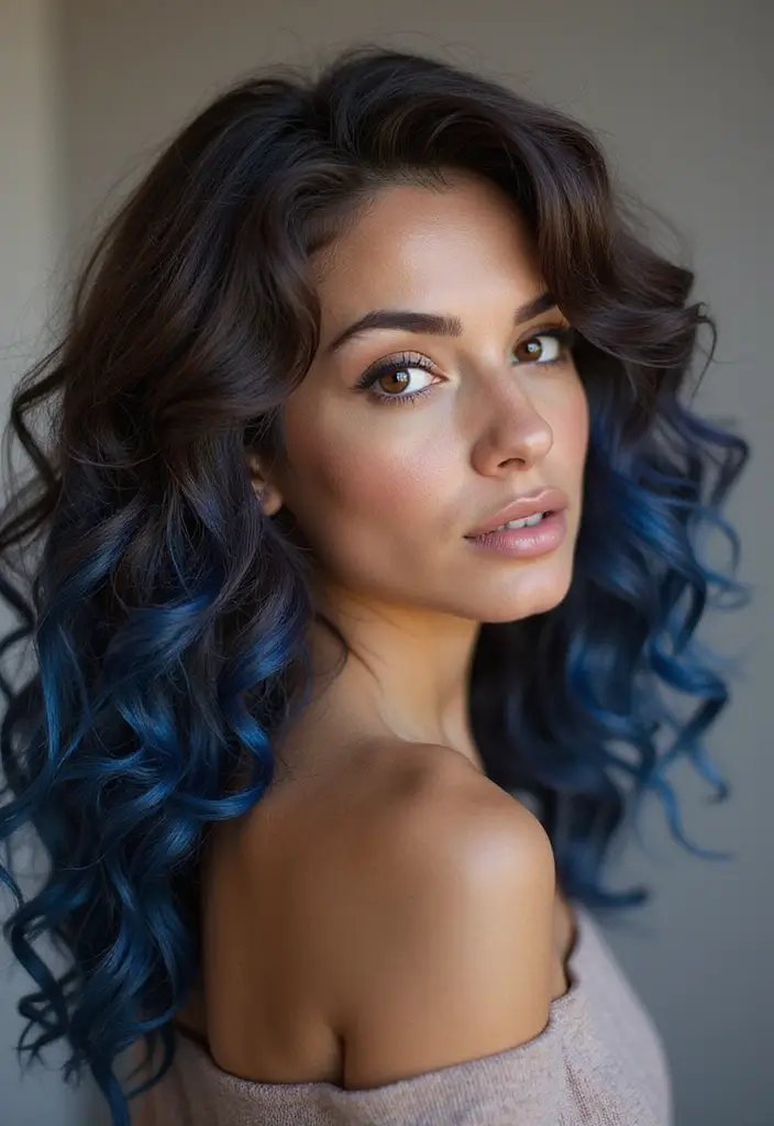 50 Brown Hair Color Ideas with Highlights That Add Dimension 47 50 Brown Hair Color Ideas with Highlights That Add Dimension - 46. Chocolate with Denim Blue Highlights