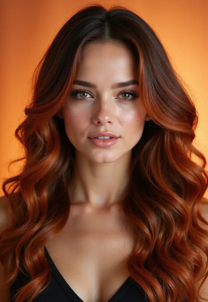 50 Brown Hair with Color Ideas for a Fresh Upgrade - 10. Fiery Copper Highlights for a Bold Change