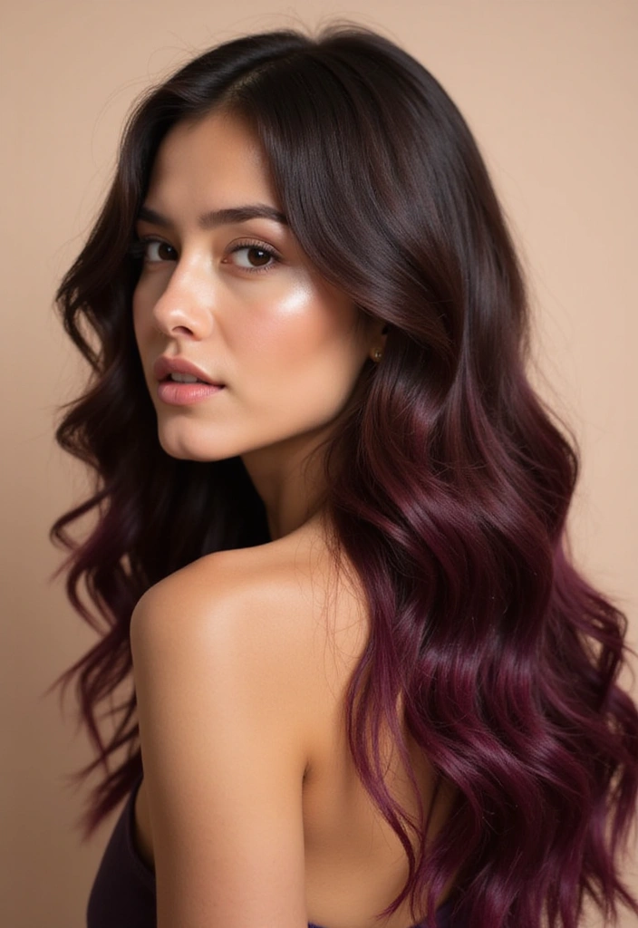 50 Brown Hair with Color Ideas for a Fresh Upgrade - 20. Deep Plum Balayage for Richness
