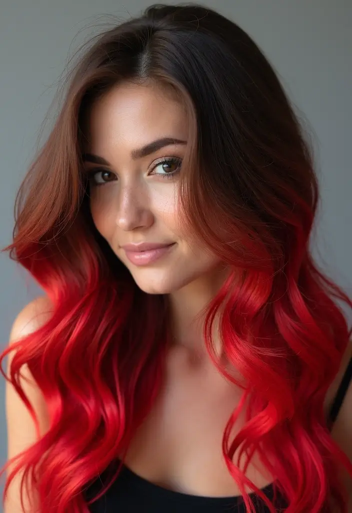 50 Brown Hair with Color Ideas for a Fresh Upgrade - 21. Bright Red Tips for a Daring Look