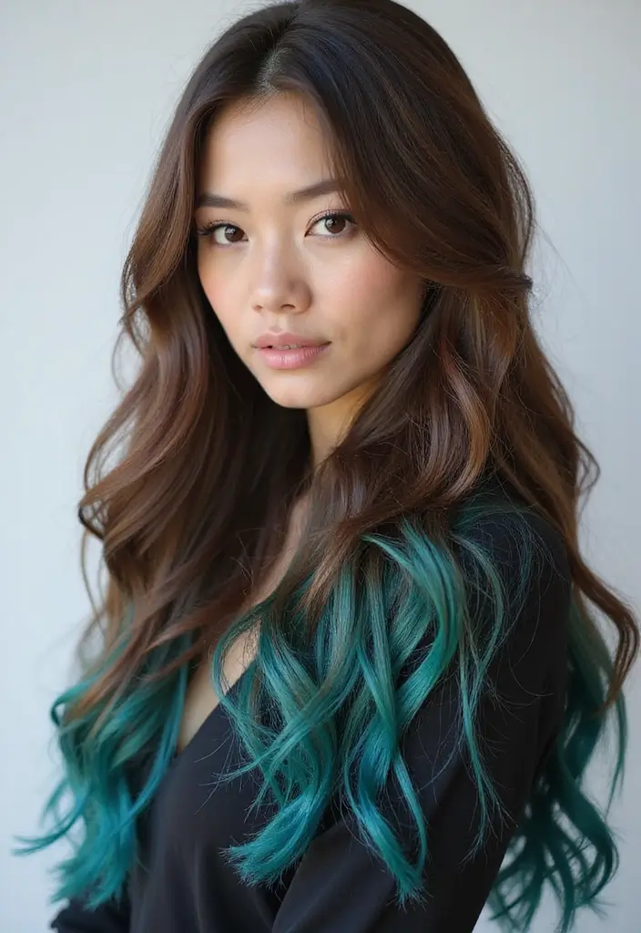 50 Brown Hair with Color Ideas for a Fresh Upgrade - 22. Teal Highlights for a Unique Look