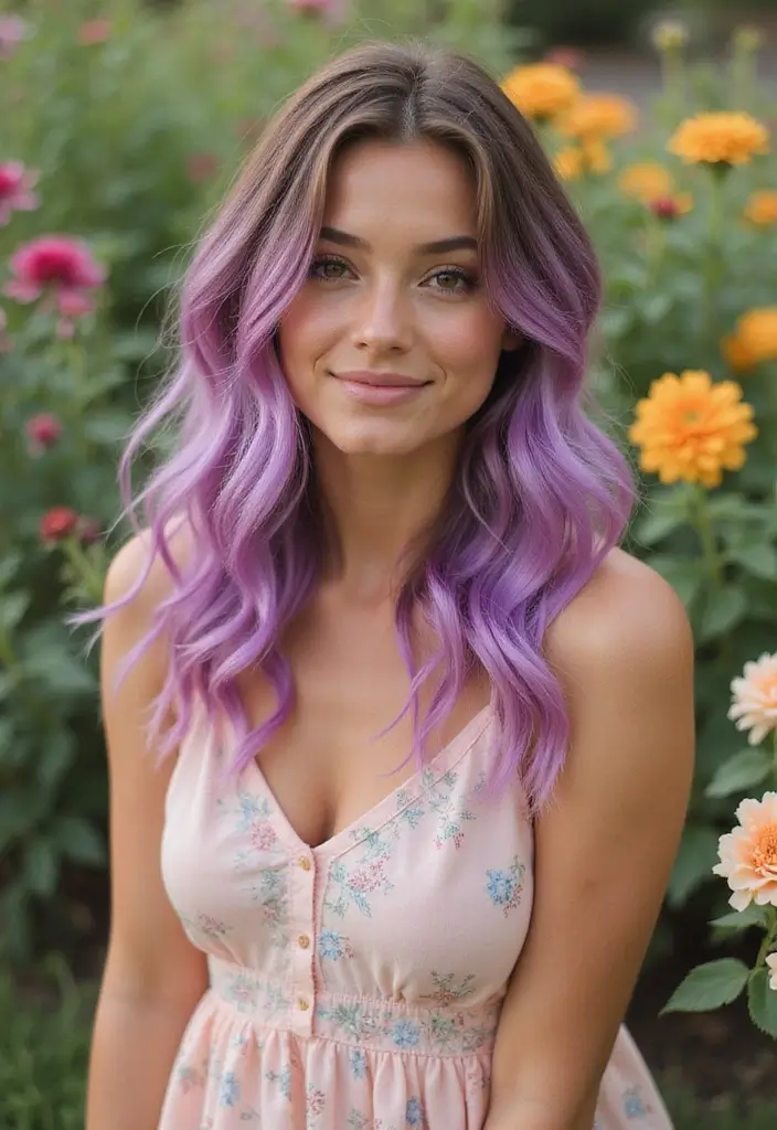 50 Brown Hair with Color Ideas for a Fresh Upgrade - 23. Ombre with a Twist: Purple to Pink