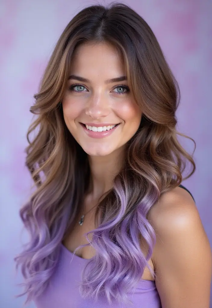 50 Brown Hair with Color Ideas for a Fresh Upgrade - 27. Soft Lavender Ends for a Unique Flair