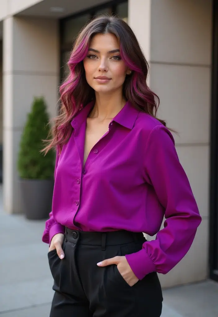 50 Brown Hair with Color Ideas for a Fresh Upgrade - 28. Vibrant Magenta for a Bold Statement