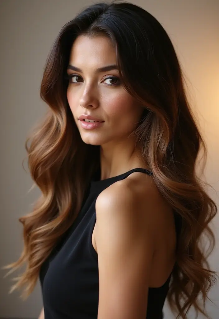 50 Brown Hair with Color Ideas for a Fresh Upgrade - 30. Jet Black and Brown Blend for Drama