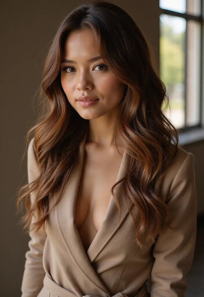 50 Brown Hair with Color Ideas for a Fresh Upgrade - 37. Mocha Balayage for a Balanced Blend