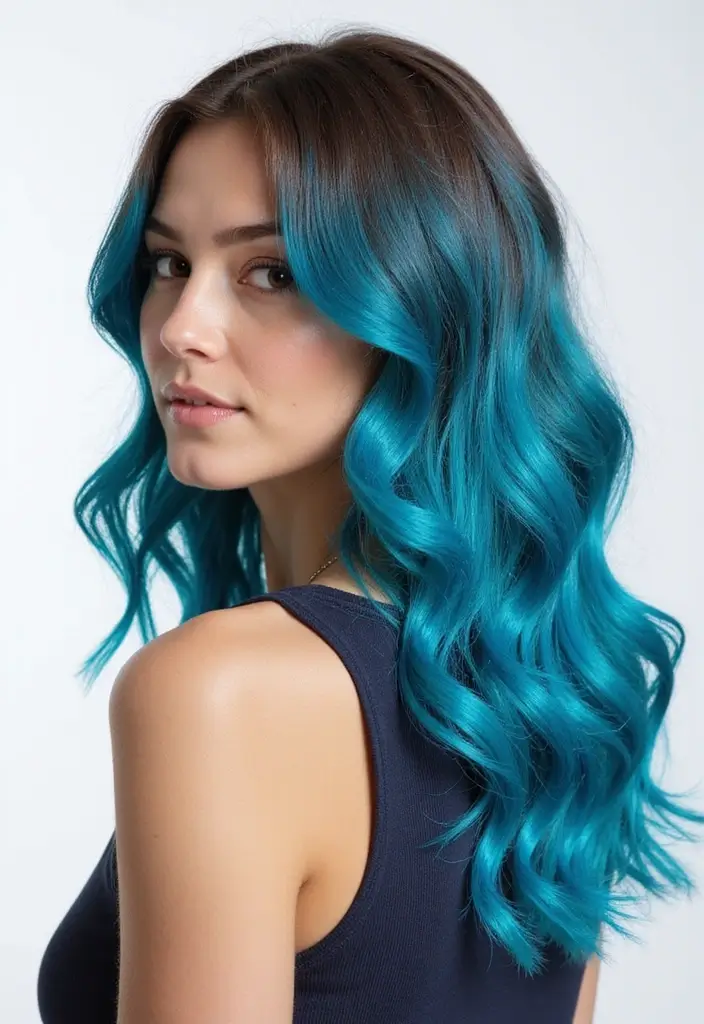 50 Brown Hair with Color Ideas for a Fresh Upgrade - 41. Bright Blue Ombre for a Vibrant Touch