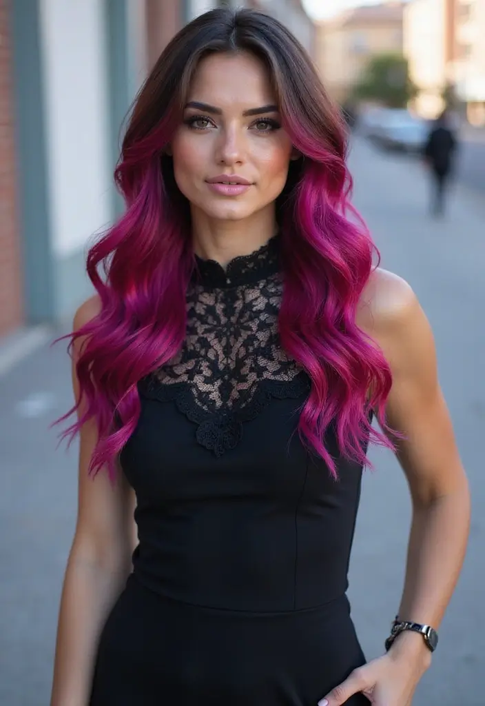 50 Brown Hair with Color Ideas for a Fresh Upgrade - 44. Magenta Ombre for a Bold Transition