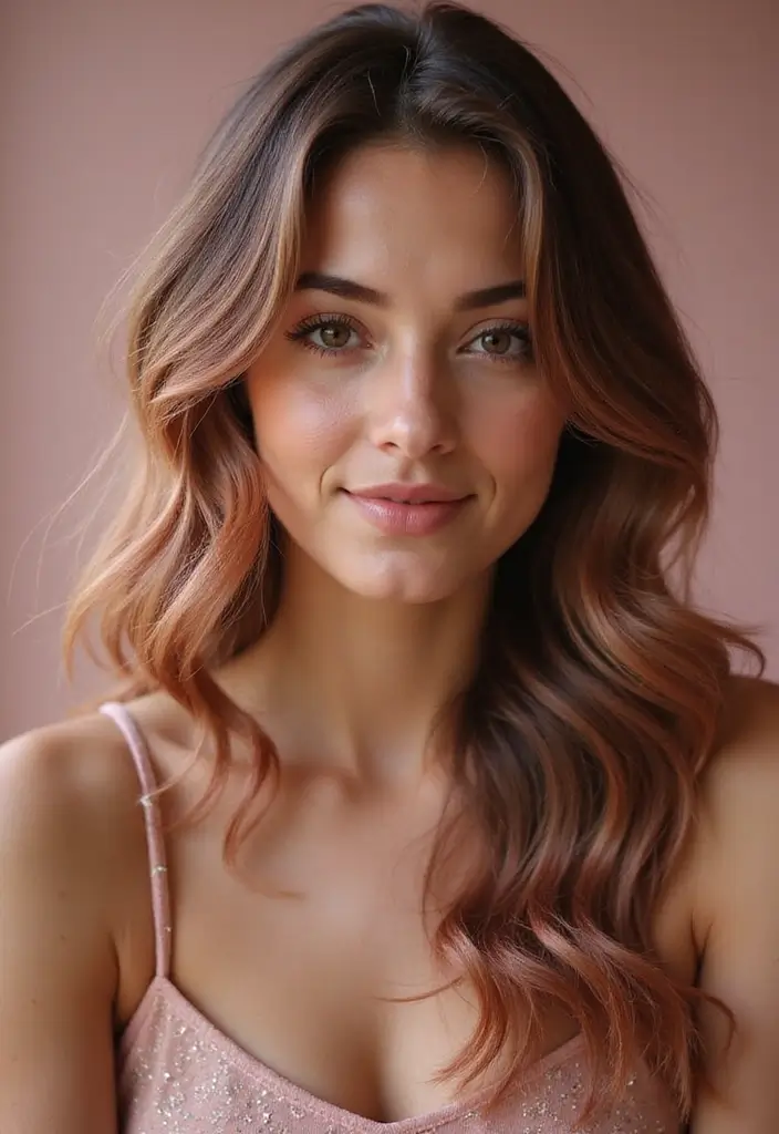 50 Brown Hair with Color Ideas for a Fresh Upgrade - 46. Dusty Rose Highlights for a Romantic Look