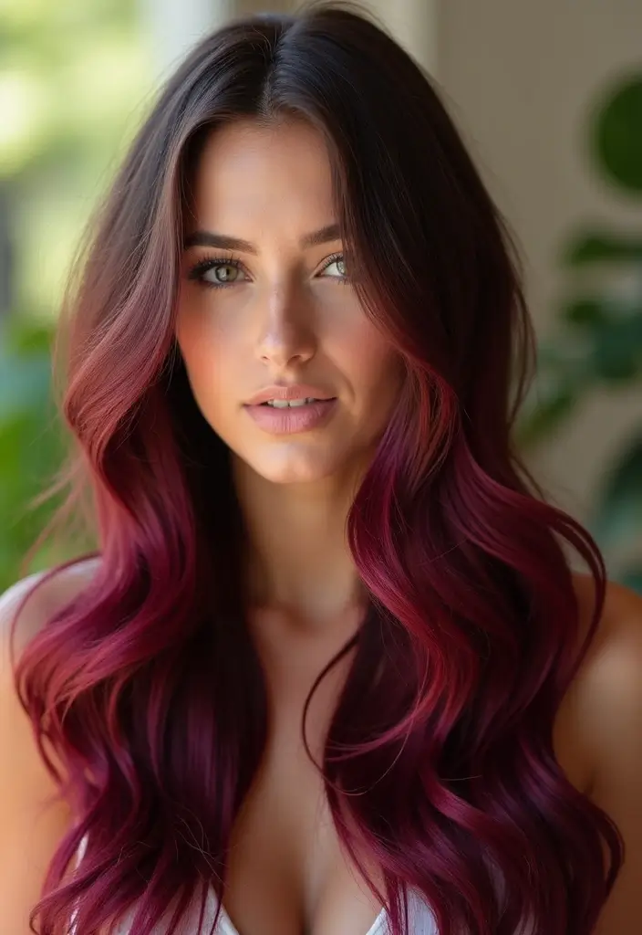 50 Brown Hair with Color Ideas for a Fresh Upgrade - 5. Burgundy Balayage for a Bold Statement