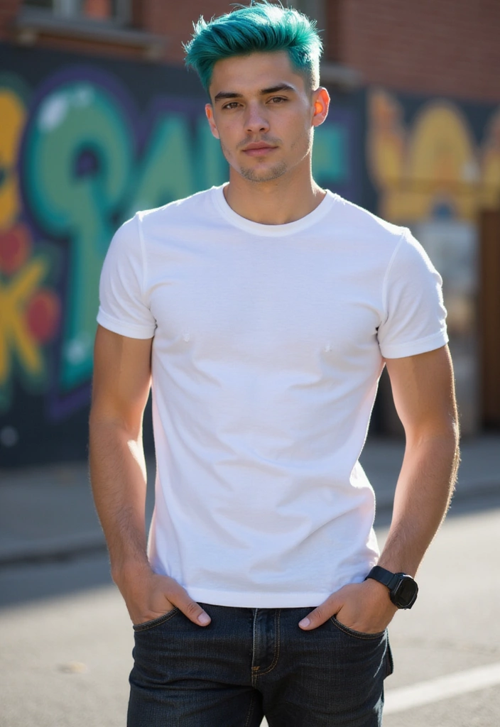 50 Cool Hair Color Ideas for Men Who Want a Fresh Look - 13. Vibrant Teal Caesar Cut