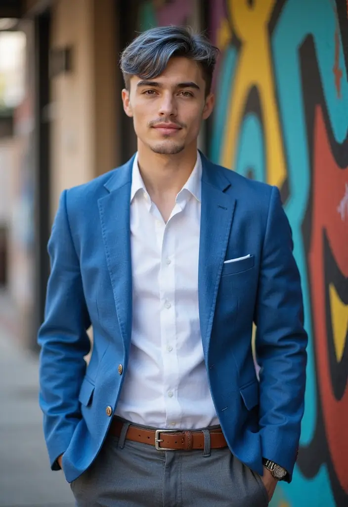 50 Cool Hair Color Ideas for Men Who Want a Fresh Look - 18. Ocean Blue and Grey Fade