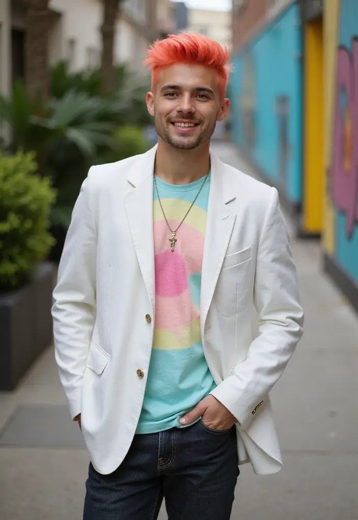 50 Cool Hair Color Ideas for Men Who Want a Fresh Look - 21. Bright Coral Short Pompadour